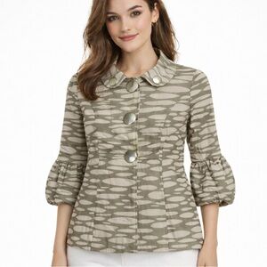 Mac & Jac women’s Jacket Retro Style Olive Beige Big Buttons pockets Crepe